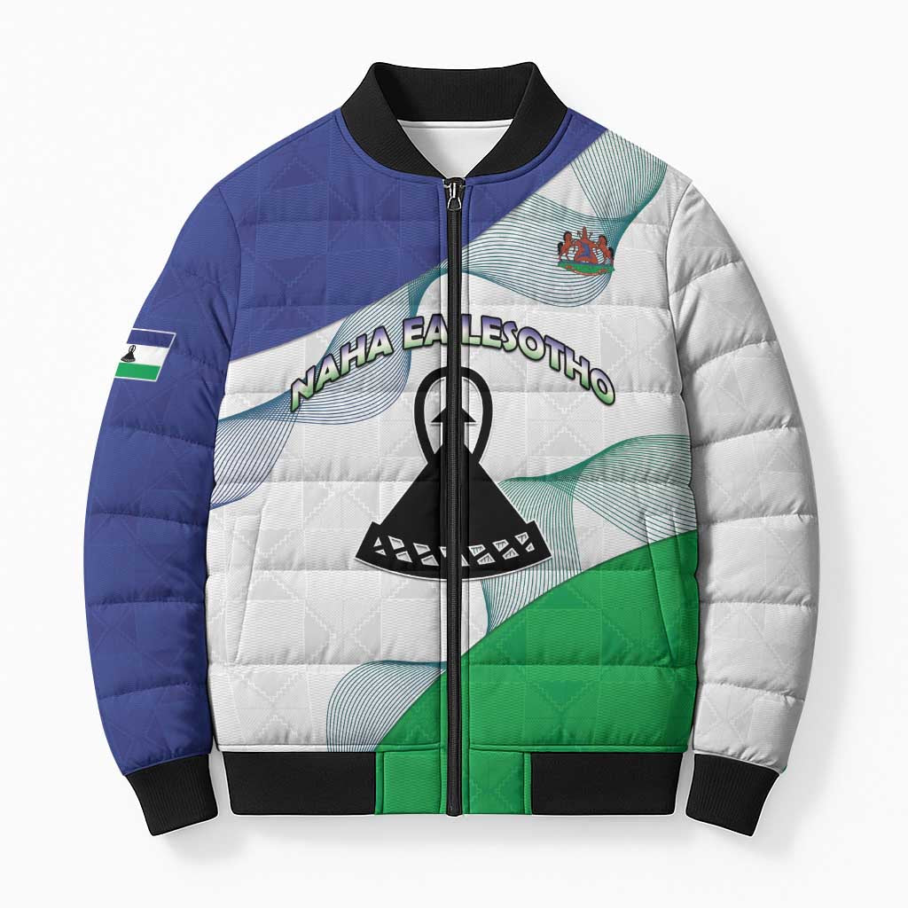 Personalized Lesotho Bomber Puffer Jacket Coat Of Arms With Kente Pattern - Wonder Print Shop