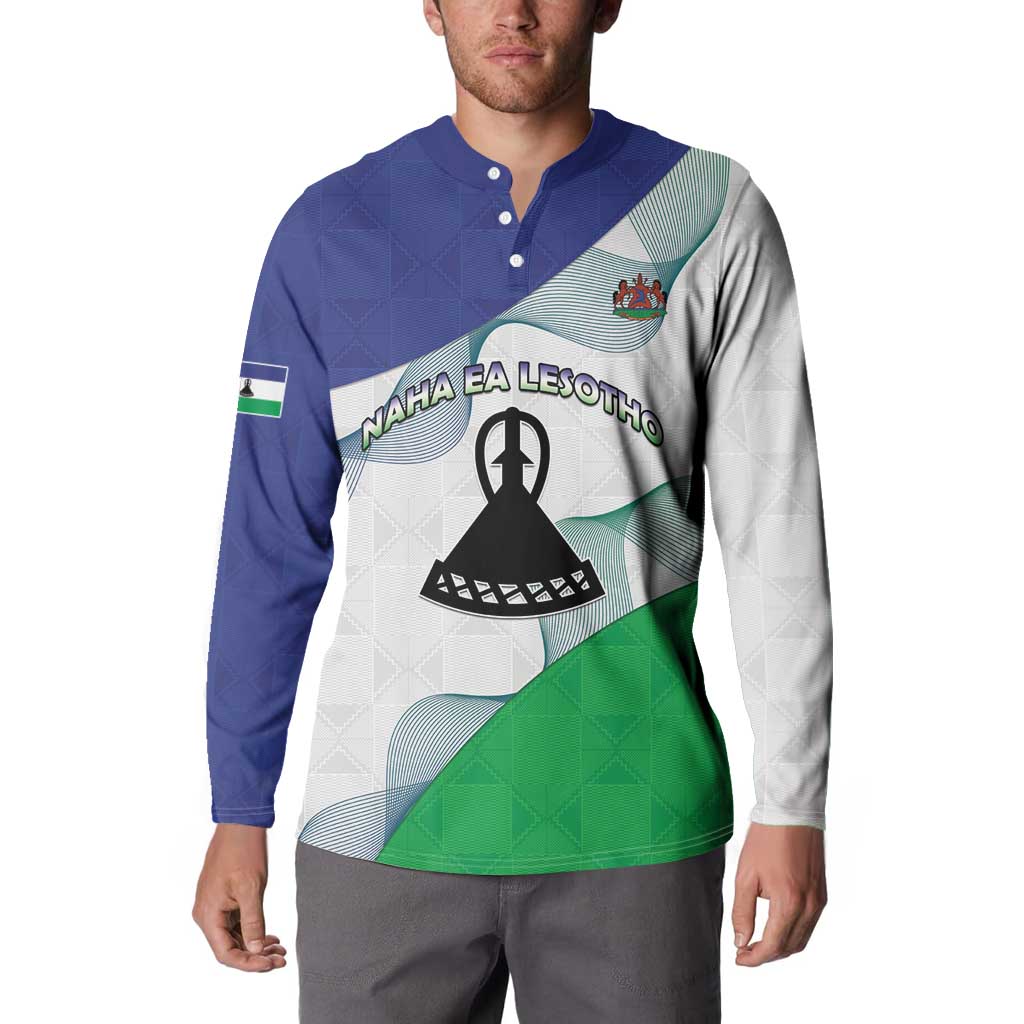 Personalized Lesotho Button Sweatshirt Coat Of Arms With Kente Pattern - Wonder Print Shop