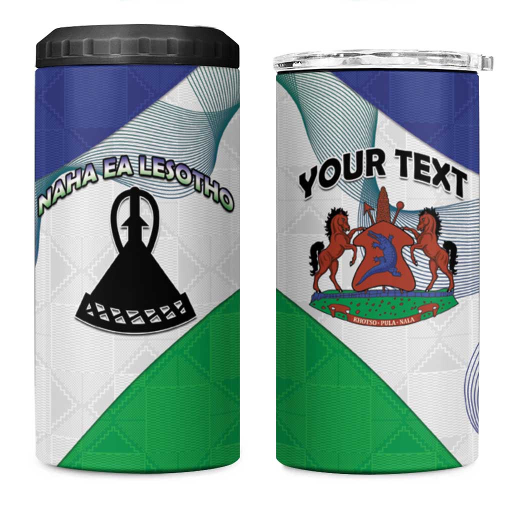 Personalized Lesotho 4 in 1 Can Cooler Tumbler Coat Of Arms With Kente Pattern - Wonder Print Shop