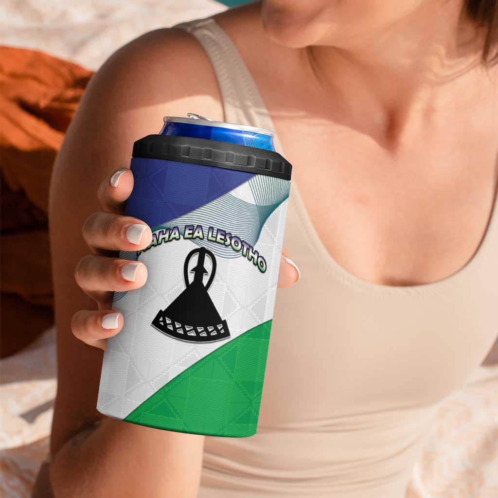 Personalized Lesotho 4 in 1 Can Cooler Tumbler Coat Of Arms With Kente Pattern - Wonder Print Shop