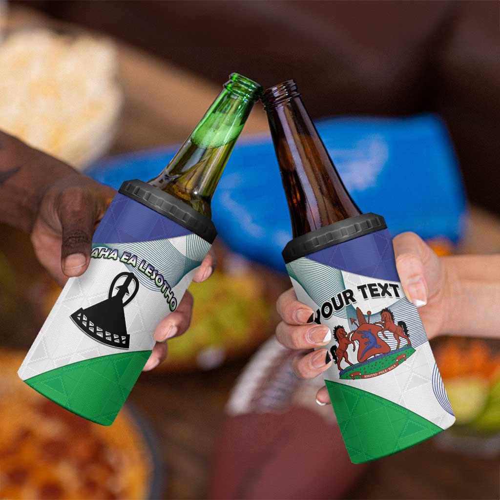 Personalized Lesotho 4 in 1 Can Cooler Tumbler Coat Of Arms With Kente Pattern - Wonder Print Shop