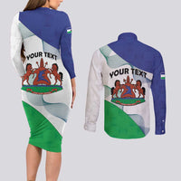 Personalized Lesotho Couples Matching Long Sleeve Bodycon Dress and Long Sleeve Button Shirt Coat Of Arms With Kente Pattern - Wonder Print Shop