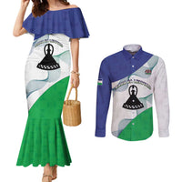 Personalized Lesotho Couples Matching Mermaid Dress and Long Sleeve Button Shirt Coat Of Arms With Kente Pattern - Wonder Print Shop