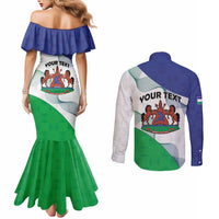 Personalized Lesotho Couples Matching Mermaid Dress and Long Sleeve Button Shirt Coat Of Arms With Kente Pattern - Wonder Print Shop
