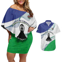 Personalized Lesotho Couples Matching Off Shoulder Short Dress and Hawaiian Shirt Coat Of Arms With Kente Pattern - Wonder Print Shop
