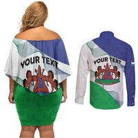 Personalized Lesotho Couples Matching Off Shoulder Short Dress and Long Sleeve Button Shirt Coat Of Arms With Kente Pattern - Wonder Print Shop