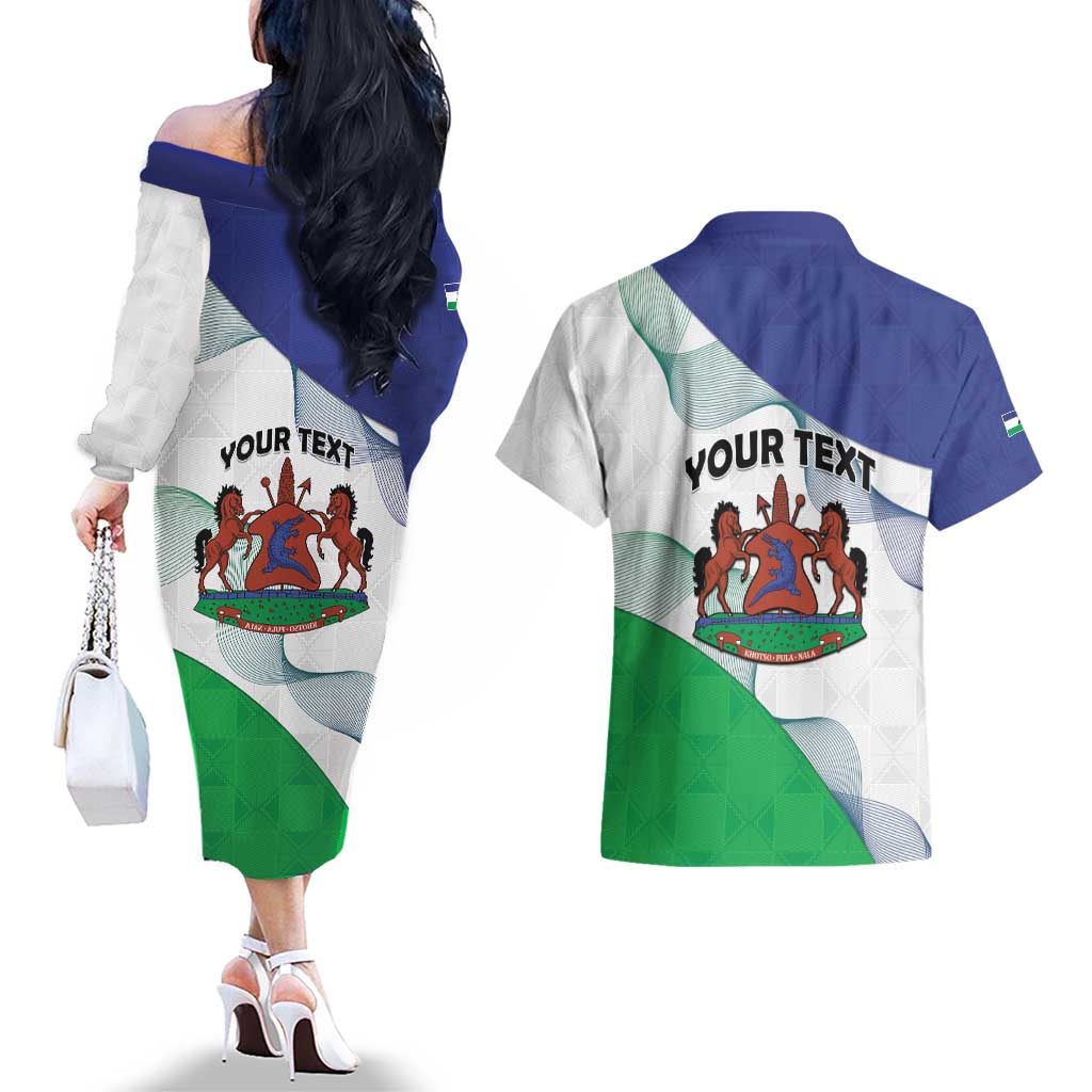 Personalized Lesotho Couples Matching Off The Shoulder Long Sleeve Dress and Hawaiian Shirt Coat Of Arms With Kente Pattern - Wonder Print Shop