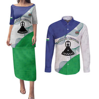 Personalized Lesotho Couples Matching Puletasi and Long Sleeve Button Shirt Coat Of Arms With Kente Pattern - Wonder Print Shop