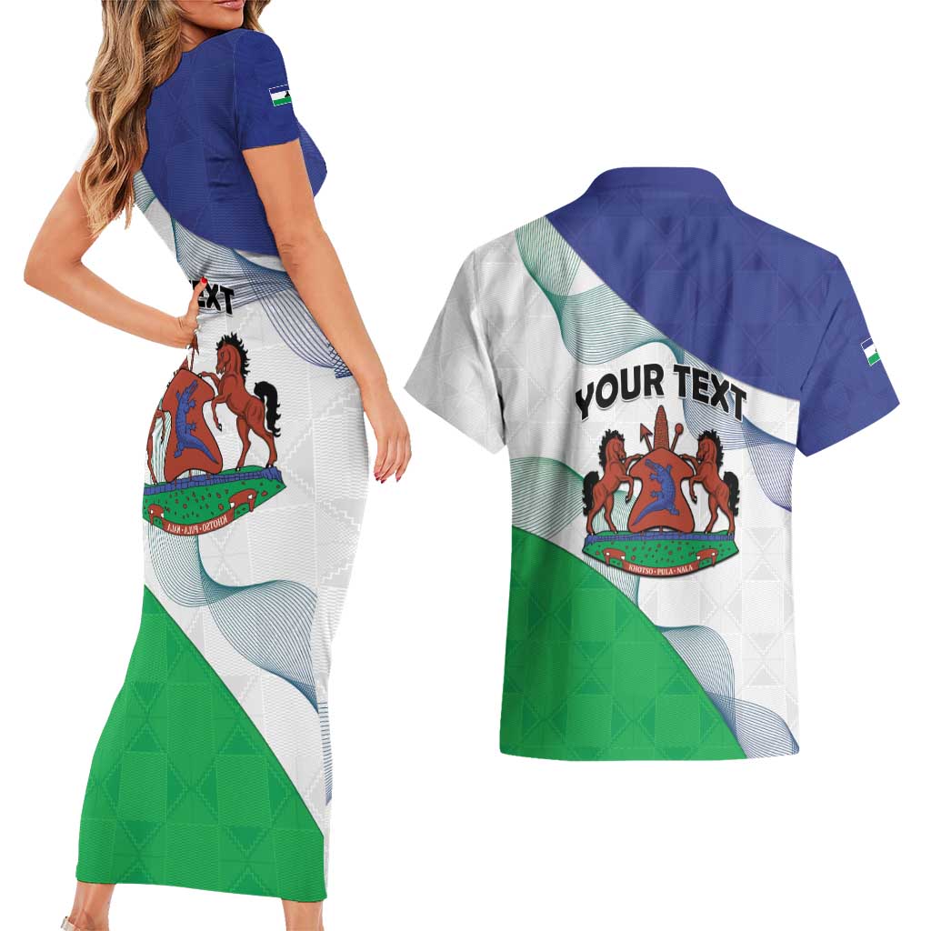 Personalized Lesotho Couples Matching Short Sleeve Bodycon Dress and Hawaiian Shirt Coat Of Arms With Kente Pattern - Wonder Print Shop