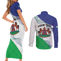 Personalized Lesotho Couples Matching Short Sleeve Bodycon Dress and Long Sleeve Button Shirt Coat Of Arms With Kente Pattern - Wonder Print Shop