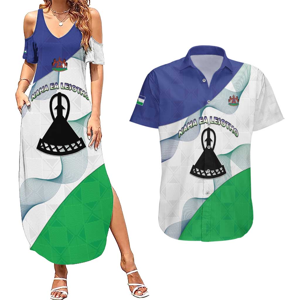 Personalized Lesotho Couples Matching Summer Maxi Dress and Hawaiian Shirt Coat Of Arms With Kente Pattern - Wonder Print Shop