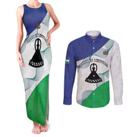 Personalized Lesotho Couples Matching Tank Maxi Dress and Long Sleeve Button Shirt Coat Of Arms With Kente Pattern - Wonder Print Shop