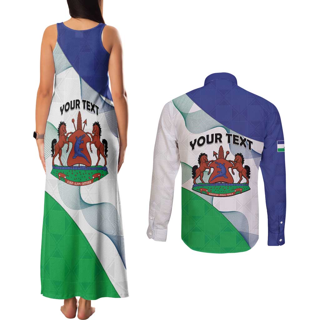 Personalized Lesotho Couples Matching Tank Maxi Dress and Long Sleeve Button Shirt Coat Of Arms With Kente Pattern - Wonder Print Shop