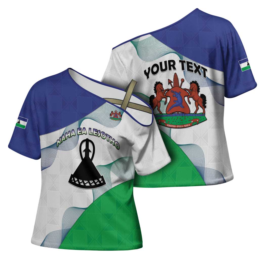 Personalized Lesotho Cross Shoulder Shirt Coat Of Arms With Kente Pattern - Wonder Print Shop