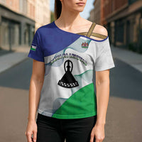 Personalized Lesotho Cross Shoulder Shirt Coat Of Arms With Kente Pattern - Wonder Print Shop