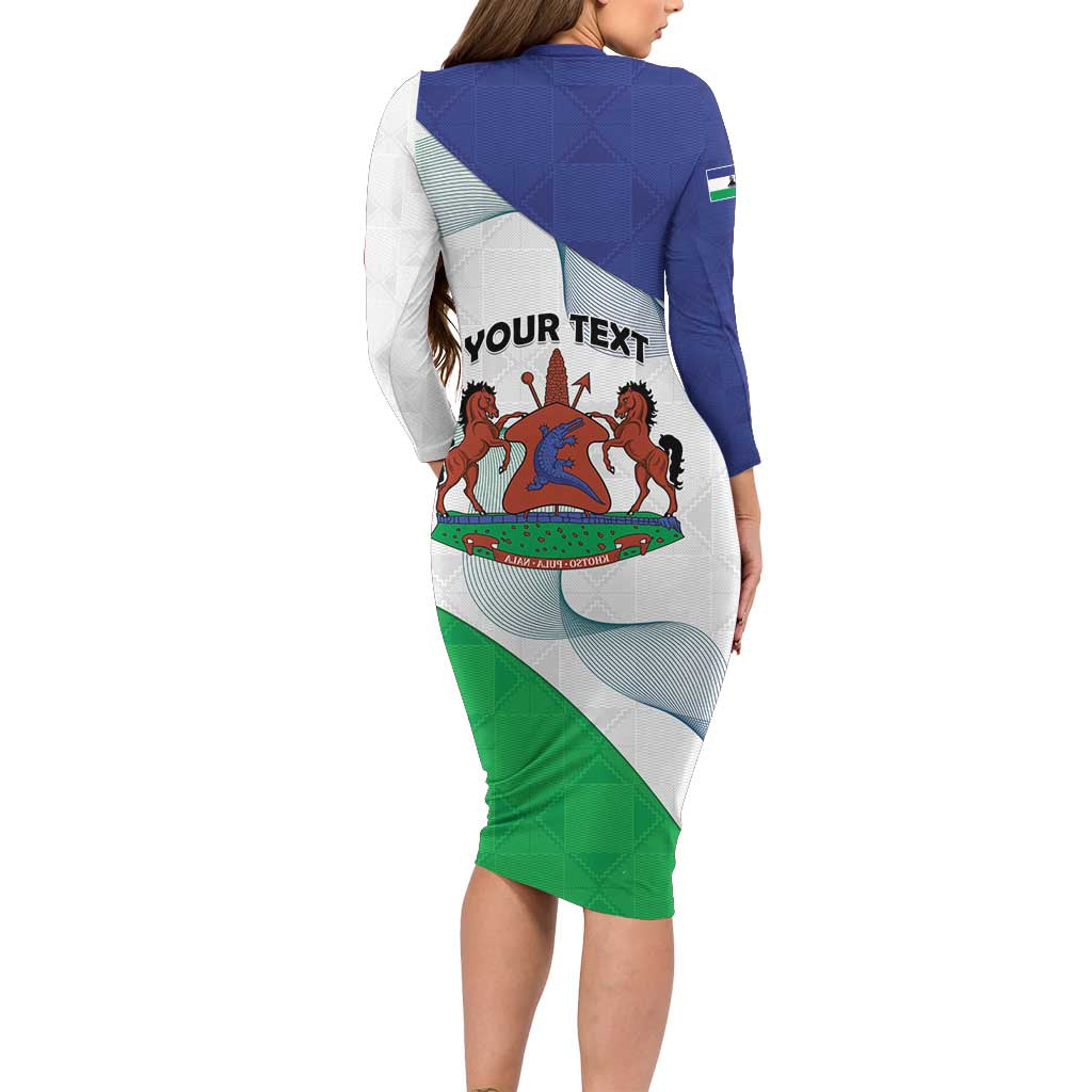 Personalized Lesotho Family Matching Long Sleeve Bodycon Dress and Hawaiian Shirt Coat Of Arms With Kente Pattern - Wonder Print Shop