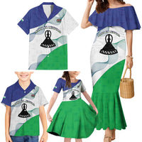 Personalized Lesotho Family Matching Mermaid Dress and Hawaiian Shirt Coat Of Arms With Kente Pattern - Wonder Print Shop