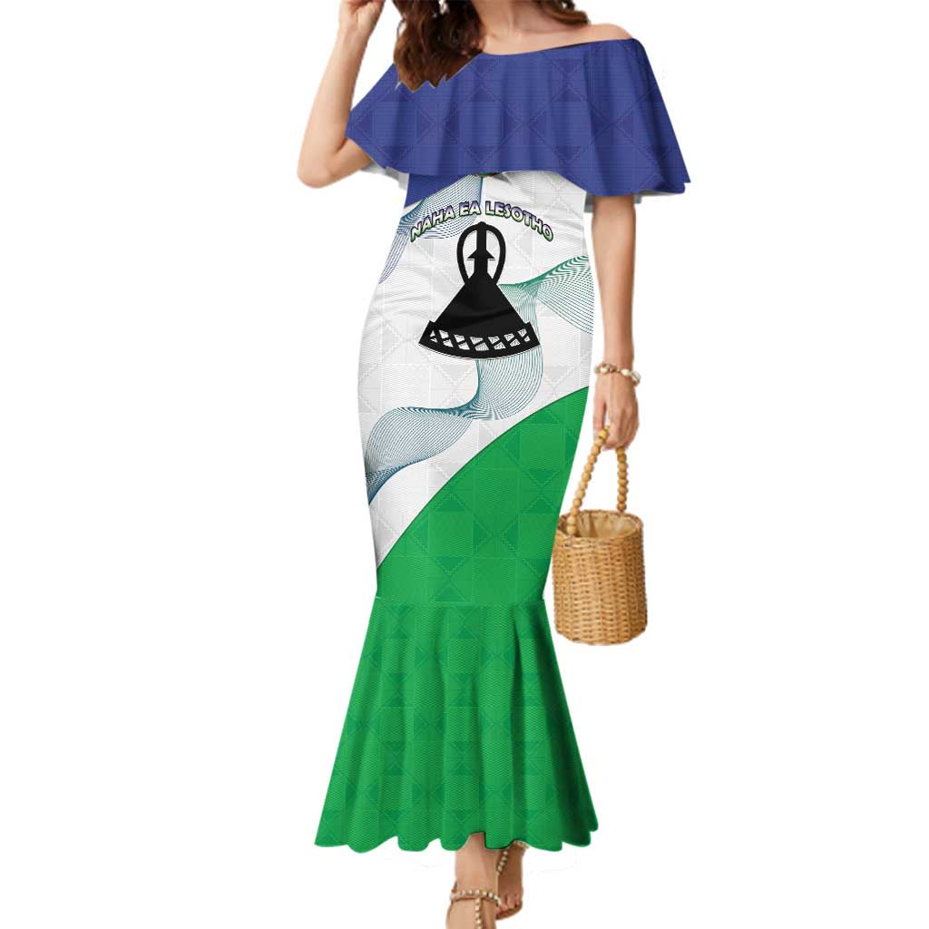 Personalized Lesotho Family Matching Mermaid Dress and Hawaiian Shirt Coat Of Arms With Kente Pattern - Wonder Print Shop