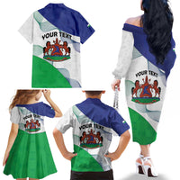 Personalized Lesotho Family Matching Off The Shoulder Long Sleeve Dress and Hawaiian Shirt Coat Of Arms With Kente Pattern - Wonder Print Shop