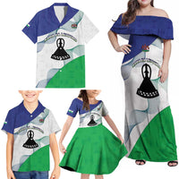Personalized Lesotho Family Matching Off Shoulder Maxi Dress and Hawaiian Shirt Coat Of Arms With Kente Pattern - Wonder Print Shop