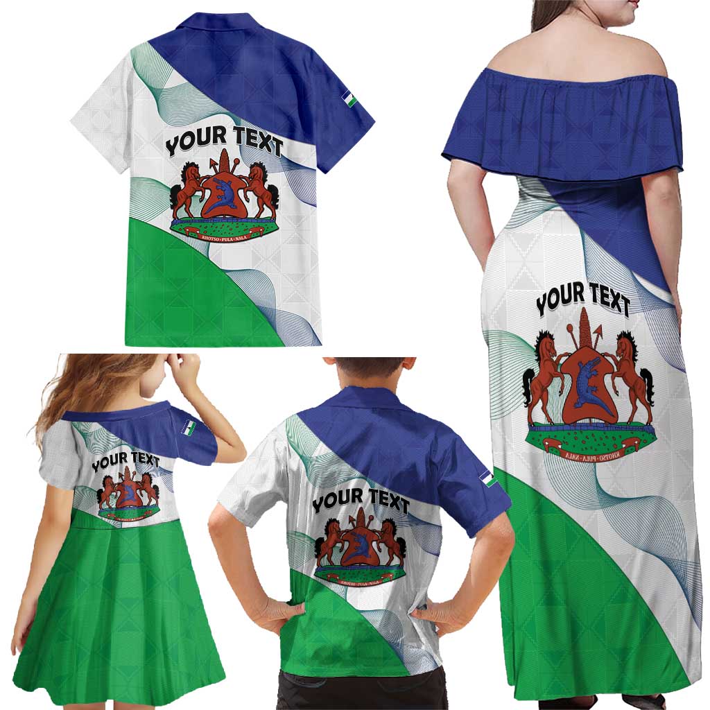 Personalized Lesotho Family Matching Off Shoulder Maxi Dress and Hawaiian Shirt Coat Of Arms With Kente Pattern - Wonder Print Shop