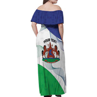 Personalized Lesotho Family Matching Off Shoulder Maxi Dress and Hawaiian Shirt Coat Of Arms With Kente Pattern - Wonder Print Shop