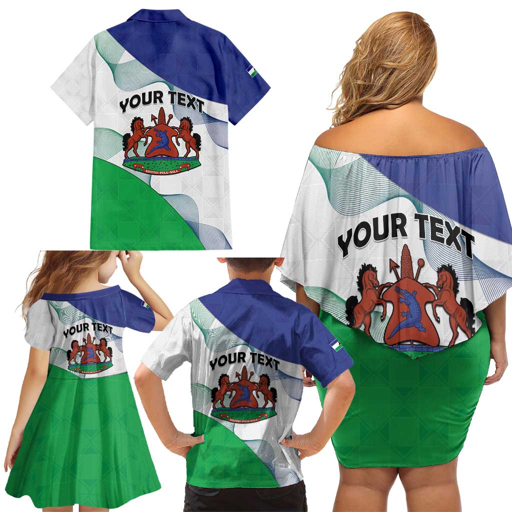 Personalized Lesotho Family Matching Off Shoulder Short Dress and Hawaiian Shirt Coat Of Arms With Kente Pattern - Wonder Print Shop