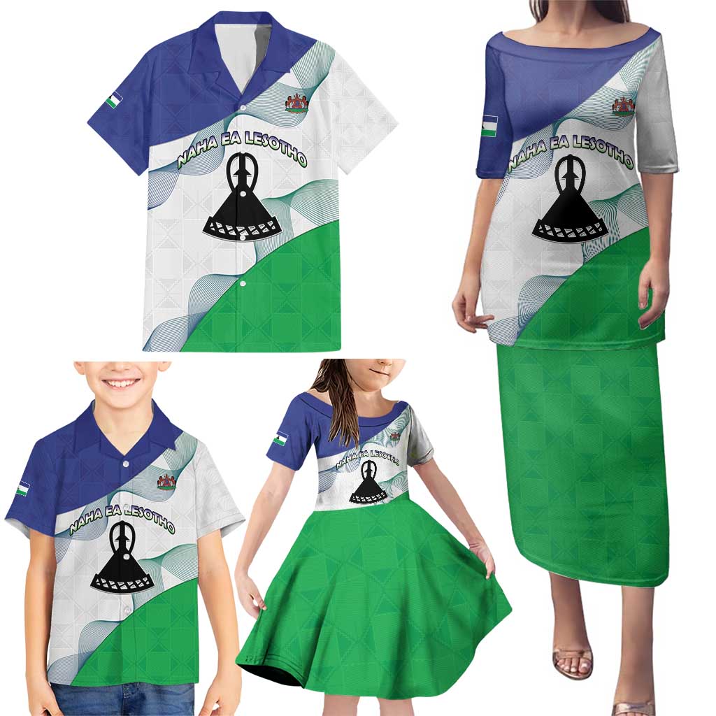 Personalized Lesotho Family Matching Puletasi and Hawaiian Shirt Coat Of Arms With Kente Pattern - Wonder Print Shop
