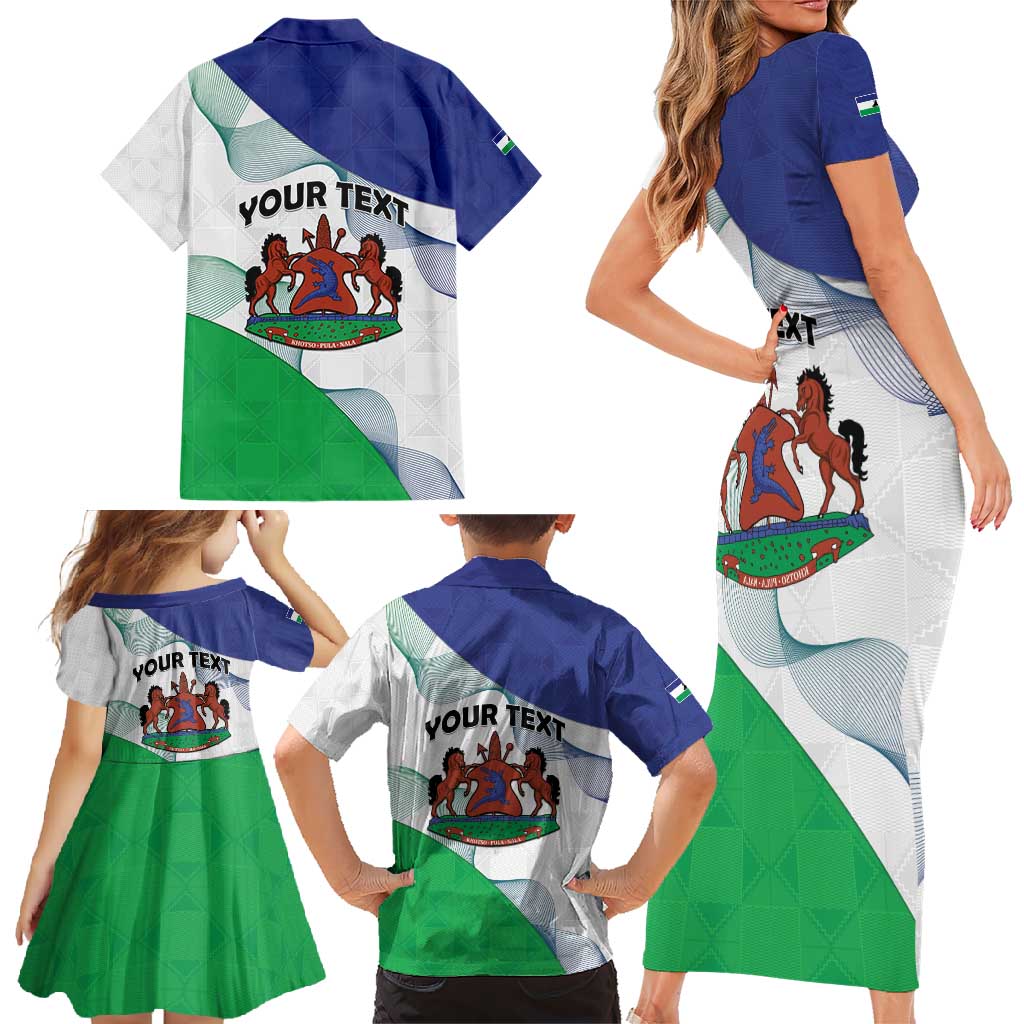 Personalized Lesotho Family Matching Short Sleeve Bodycon Dress and Hawaiian Shirt Coat Of Arms With Kente Pattern - Wonder Print Shop