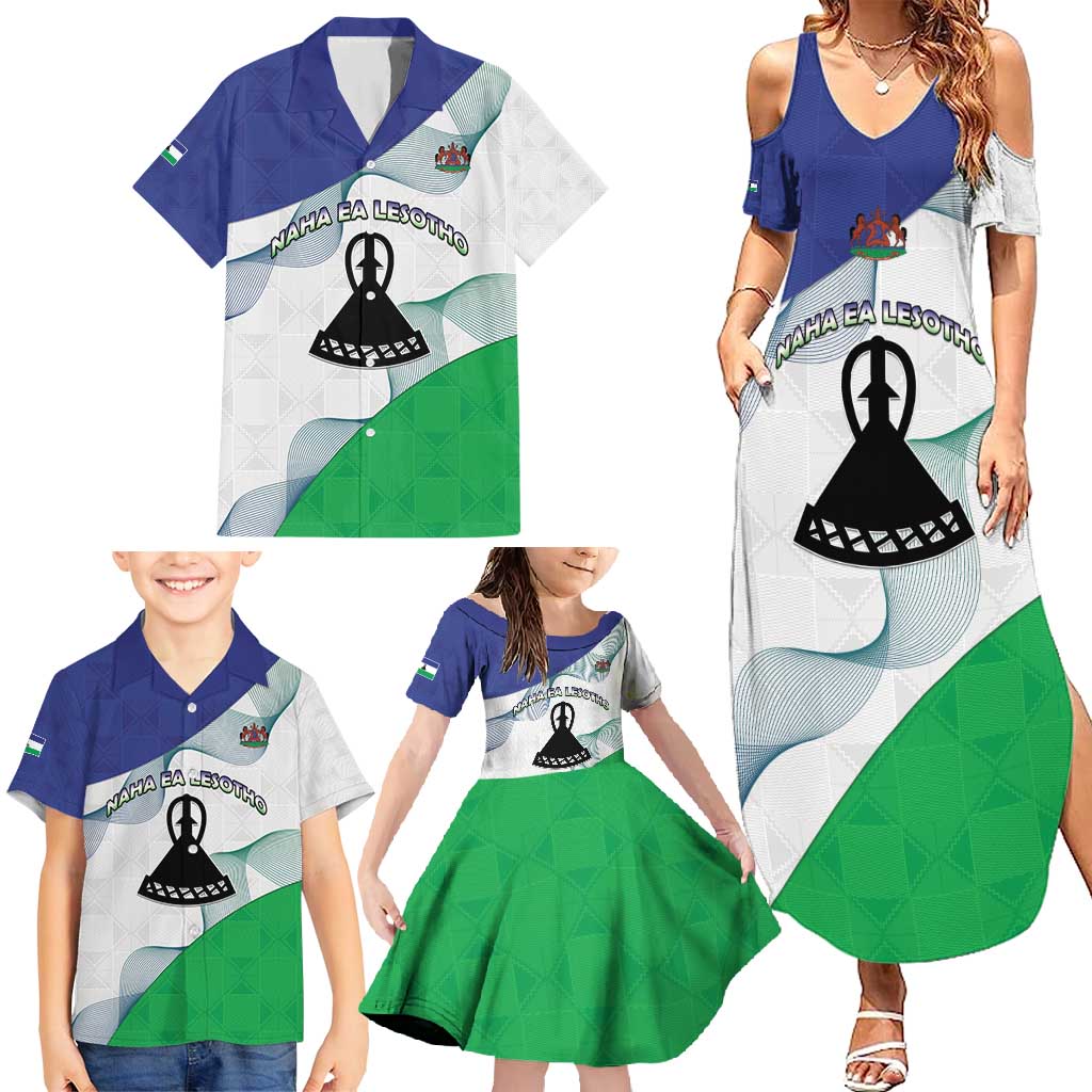 Personalized Lesotho Family Matching Summer Maxi Dress and Hawaiian Shirt Coat Of Arms With Kente Pattern - Wonder Print Shop