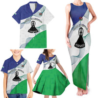 Personalized Lesotho Family Matching Tank Maxi Dress and Hawaiian Shirt Coat Of Arms With Kente Pattern - Wonder Print Shop