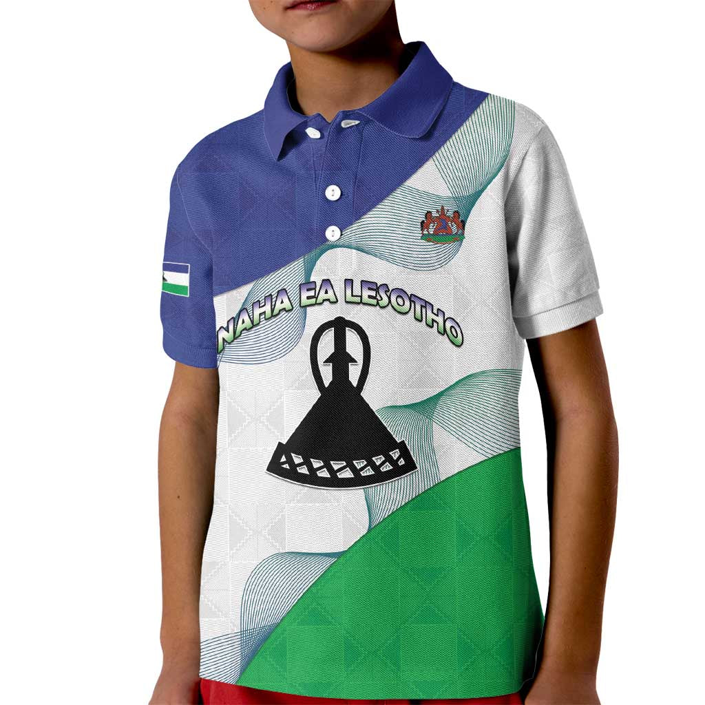 Personalized Lesotho Kid Polo Shirt Coat Of Arms With Kente Pattern - Wonder Print Shop
