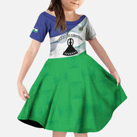 Personalized Lesotho Kid Short Sleeve Dress Coat Of Arms With Kente Pattern - Wonder Print Shop