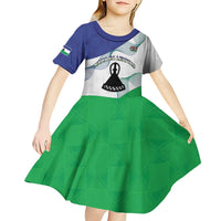 Personalized Lesotho Kid Short Sleeve Dress Coat Of Arms With Kente Pattern - Wonder Print Shop