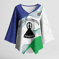 Personalized Lesotho Kimono Sleeve Blouse Coat Of Arms With Kente Pattern - Wonder Print Shop