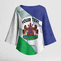 Personalized Lesotho Kimono Sleeve Blouse Coat Of Arms With Kente Pattern - Wonder Print Shop