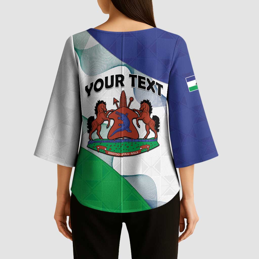 Personalized Lesotho Kimono Sleeve Blouse Coat Of Arms With Kente Pattern - Wonder Print Shop