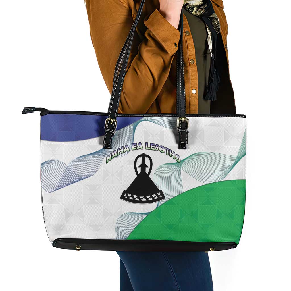 Lesotho Leather Tote Bag Coat Of Arms With Kente Pattern - Wonder Print Shop