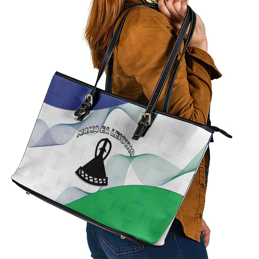 Lesotho Leather Tote Bag Coat Of Arms With Kente Pattern - Wonder Print Shop