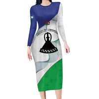 Personalized Lesotho Long Sleeve Bodycon Dress Coat Of Arms With Kente Pattern - Wonder Print Shop