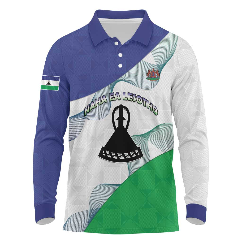 Personalized Lesotho Long Sleeve Polo Shirt Coat Of Arms With Kente Pattern - Wonder Print Shop