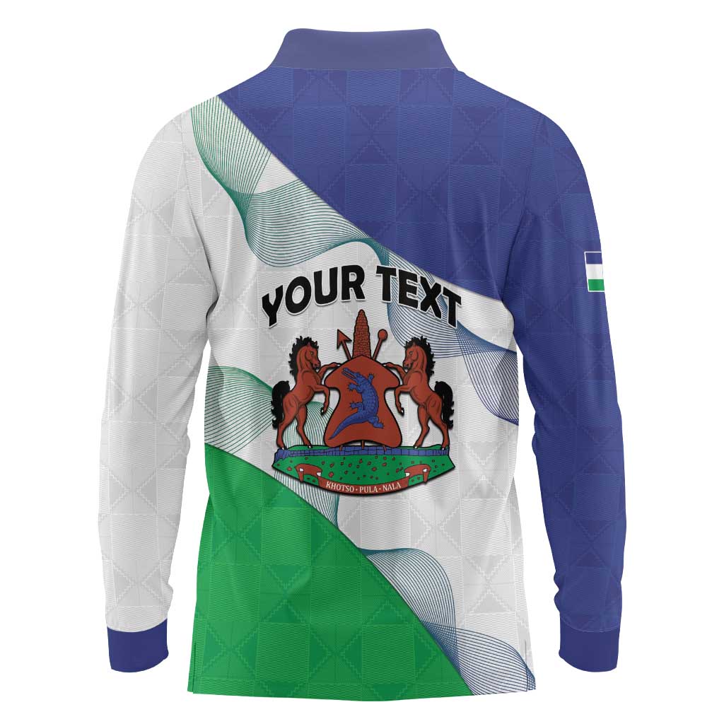 Personalized Lesotho Long Sleeve Polo Shirt Coat Of Arms With Kente Pattern - Wonder Print Shop