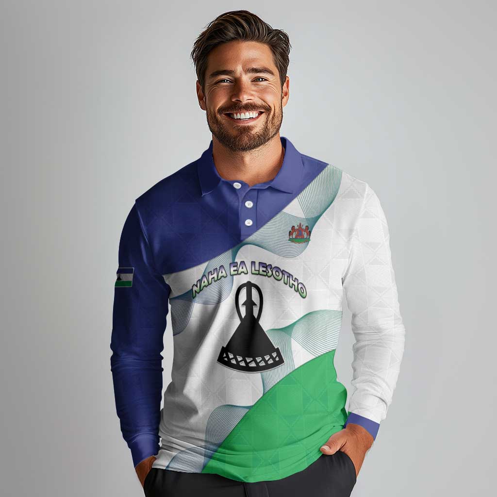 Personalized Lesotho Long Sleeve Polo Shirt Coat Of Arms With Kente Pattern - Wonder Print Shop