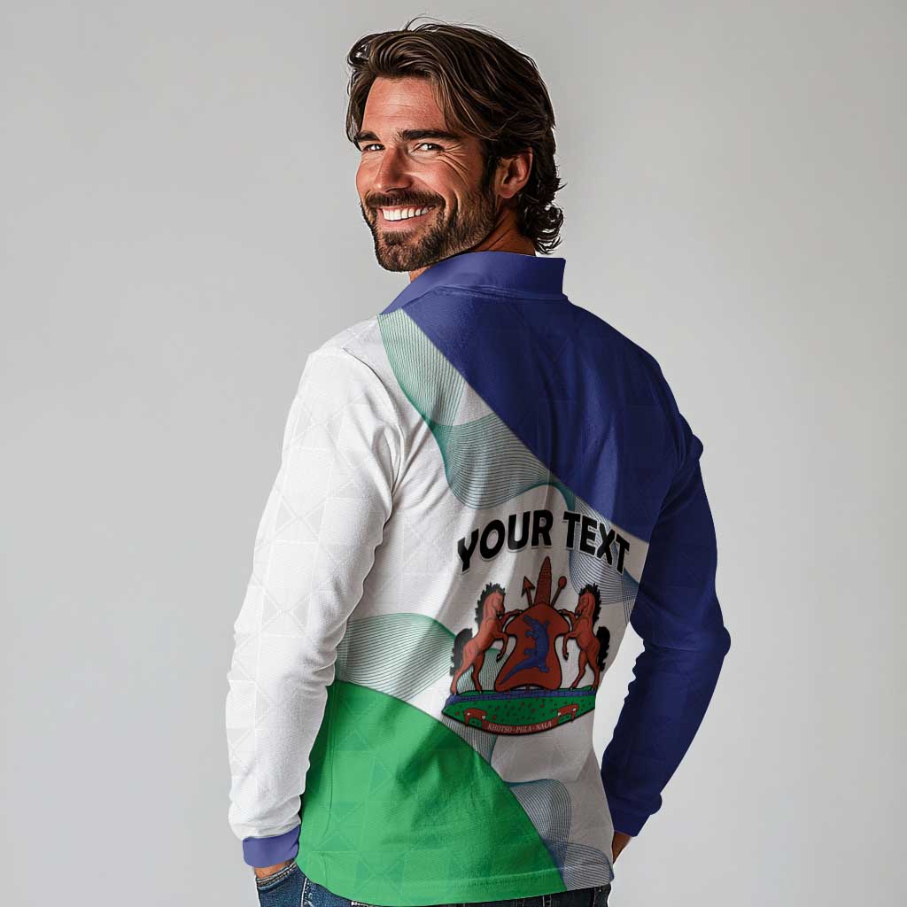 Personalized Lesotho Long Sleeve Polo Shirt Coat Of Arms With Kente Pattern - Wonder Print Shop