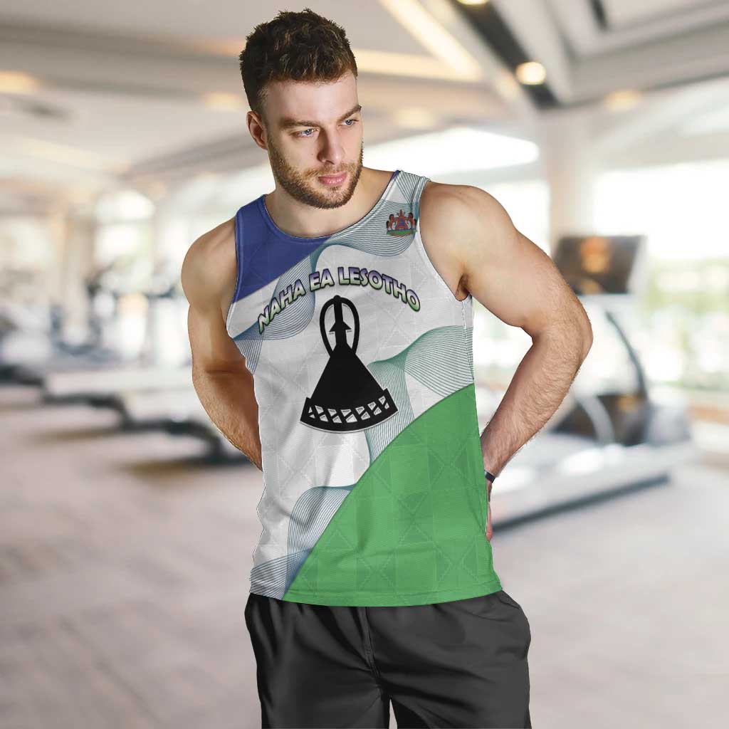 Personalized Lesotho Men Tank Top Coat Of Arms With Kente Pattern - Wonder Print Shop