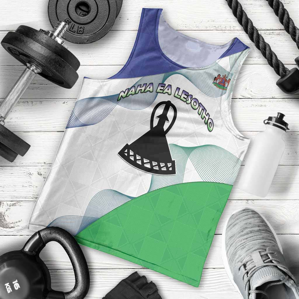 Personalized Lesotho Men Tank Top Coat Of Arms With Kente Pattern - Wonder Print Shop