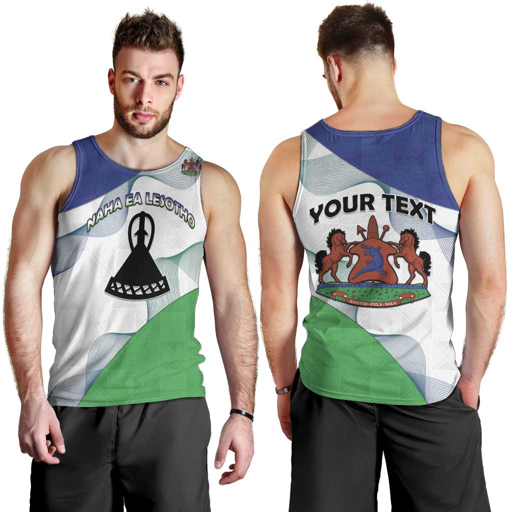 Personalized Lesotho Men Tank Top Coat Of Arms With Kente Pattern - Wonder Print Shop