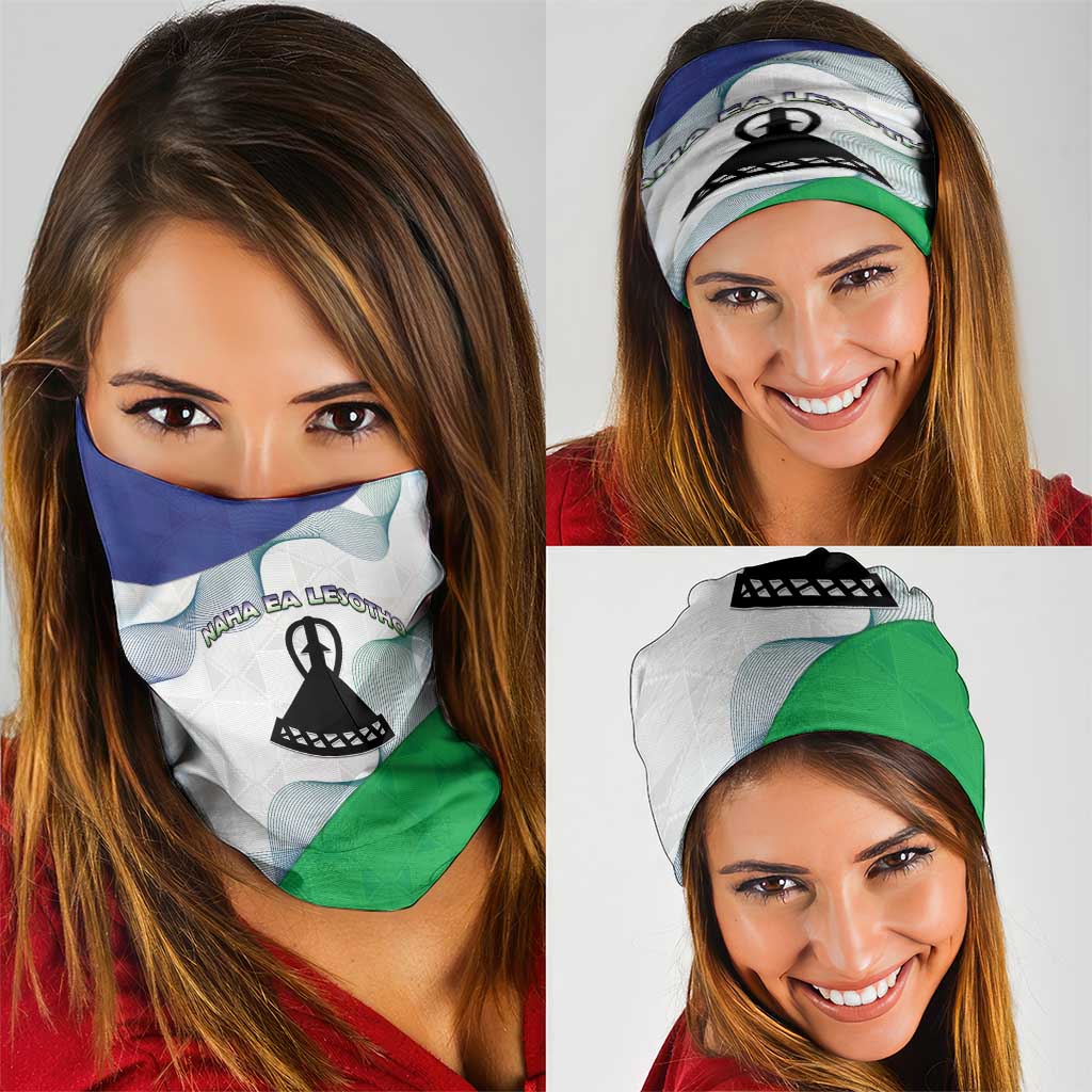 Lesotho Neck Gaiter Coat Of Arms With Kente Pattern - Wonder Print Shop
