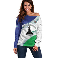 Personalized Lesotho Off Shoulder Sweater Coat Of Arms With Kente Pattern - Wonder Print Shop