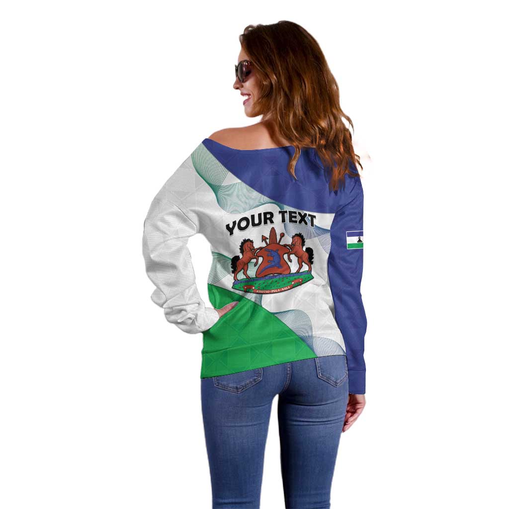 Personalized Lesotho Off Shoulder Sweater Coat Of Arms With Kente Pattern - Wonder Print Shop